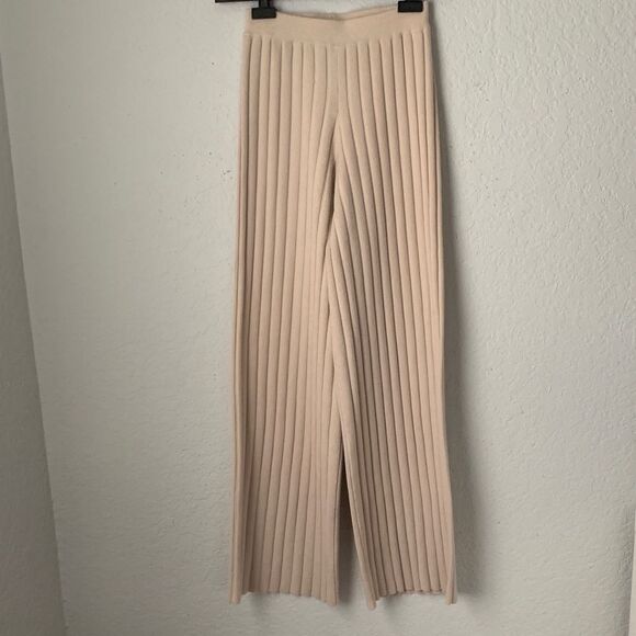 Princess Polly Cream Wide Leg Ribbed Knit Pull On Pants Size S-M - Picture 1 of 8